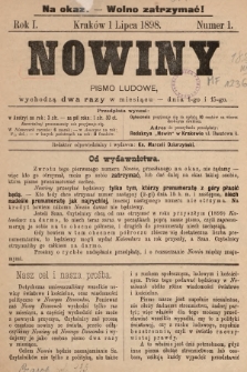 Nowiny : pismo ludowe. 1898, nr 1