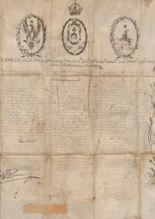 Dokument króla Michała Korybuta Wiśniowieckiego zawierający transumpt dokumentu króla Zygmunta Augusta z 27 VII 1567 dotyczącego uzyskania przez Grzegorza Kazimierza Podbereskiego wojewodę smoleńskiego dóbr Kryniczyn
