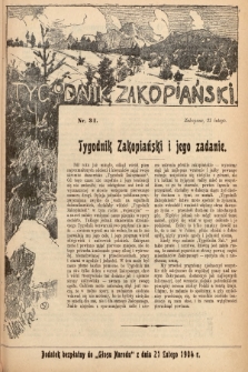 Tygodnik Zakopiański : dodatek bezpłatny do „Głosu Narodu” z dnia 21 lutego 1904, nr 31