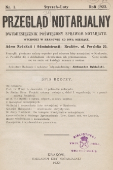 Przegląd Notarjalny : dwumiesięcznik poświęcony sprawom notarjatu. 1922, nr 1