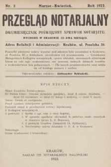 Przegląd Notarjalny : dwumiesięcznik poświęcony sprawom notarjatu. 1922, nr 2