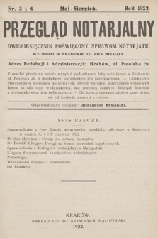 Przegląd Notarjalny : dwumiesięcznik poświęcony sprawom notarjatu. 1922, nr 3-4