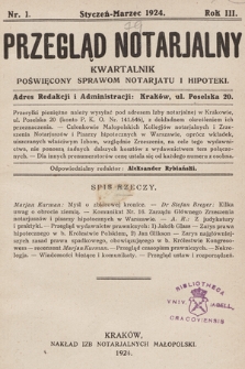 Przegląd Notarjalny : kwartalnik poświęcony sprawom notarjatu i hipoteki. 1924, nr 1