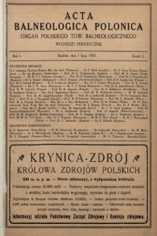 Acta Balneologica Polonica : organ Polskiego Tow. Balneologicznego. R.1, 1937, z. 2