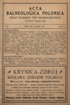 Acta Balneologica Polonica : organ Polskiego Tow. Balneologicznego. R.1, 1937, z. 3