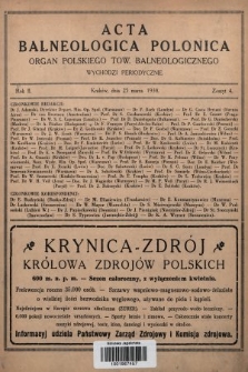 Acta Balneologica Polonica : organ Polskiego Tow. Balneologicznego. R.2, 1938, z. 4