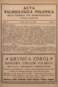 Acta Balneologica Polonica : organ Polskiego Tow. Balneologicznego. R.2, 1938, z. 5