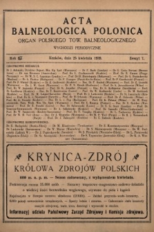 Acta Balneologica Polonica : organ Polskiego Tow. Balneologicznego. R.2, 1939, z. 7
