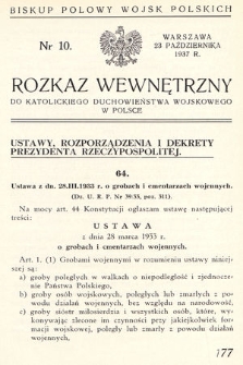Rozkaz Wewnętrzny do Katolickiego Duchowieństwa Wojskowego w Polsce. 1937, nr 10