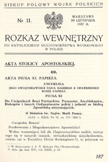 Rozkaz Wewnętrzny do Katolickiego Duchowieństwa Wojskowego w Polsce. 1937, nr 11