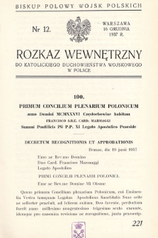 Rozkaz Wewnętrzny do Katolickiego Duchowieństwa Wojskowego w Polsce. 1937, nr 12
