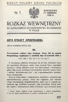 Rozkaz Wewnętrzny do Katolickiego Duchowieństwa Wojskowego w Polsce. 1939, nr 7