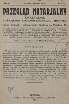 Przegląd Notarjalny : kwartalnik poświęcony sprawom notarjatu i hipoteki. 1926, nr 1
