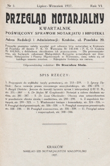 Przegląd Notarjalny : kwartalnik poświęcony sprawom notarjatu i hipoteki. 1927, nr 3
