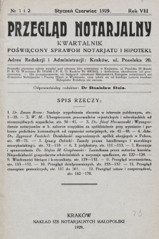 Przegląd Notarjalny : kwartalnik poświęcony sprawom notarjatu i hipoteki. 1929, nr 1-2