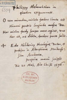 Denkspruch von Melanchthon 1596