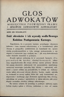 Głos Adwokatów : miesięcznik poświęcony prawu i sprawom zawodowym adwokatury. 1928, [z. 9-10]
