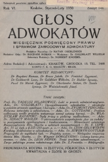 Głos Adwokatów : miesięcznik poświęcony prawu i sprawom zawodowym adwokatury. 1930, z. 1-2