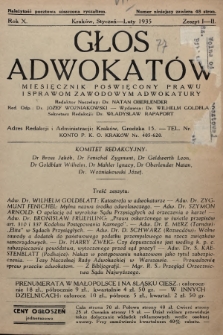 Głos Adwokatów : miesięcznik poświęcony prawu i sprawom zawodowym adwokatury. 1935, z. 1-2