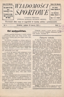 Wiadomości Sportowe : czasopismo ilustrowane poświęcone wychowaniu sportowemu młodzieży. 1922, nr 1