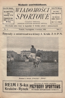 Wiadomości Sportowe : czasopismo ilustrowane poświęcone wychowaniu sportowemu młodzieży. 1922, nr 4