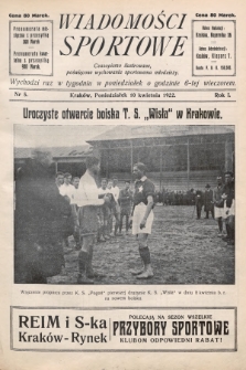 Wiadomości Sportowe : czasopismo ilustrowane poświęcone wychowaniu sportowemu młodzieży. 1922, nr 5