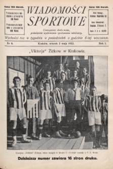 Wiadomości Sportowe : czasopismo ilustrowane poświęcone wychowaniu sportowemu młodzieży. 1922, nr 8