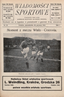 Wiadomości Sportowe : czasopismo ilustrowane poświęcone wychowaniu sportowemu młodzieży. 1922, nr 16