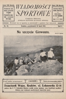 Wiadomości Sportowe : czasopismo ilustrowane poświęcone wychowaniu sportowemu młodzieży. 1922, nr 20