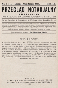 Przegląd Notarjalny : kwartalnik poświęcony sprawom notarjatu i hipoteki. 1930, nr 3-4