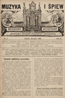 Muzyka i Śpiew: miesięcznik artystyczny : poświęcony sprawom muzycznym i zawodowym. 1920, nr 4
