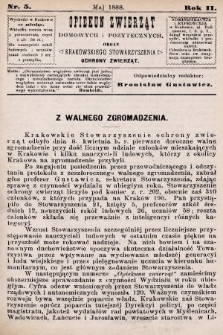 Opiekun Zwierząt Domowych i Pożytecznych : organ Krakowskiego Stowarzyszenia Ochrony Zwierząt. 1888, nr 5