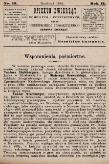 Opiekun Zwierząt Domowych i Pożytecznych : organ Krakowskiego Stowarzyszenia Ochrony Zwierząt. 1888, nr 12