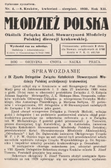 Młodzież Polska : okólnik Związku Katol. Stowarzyszeń Młodzieży Polskiej diecezji krakowskiej. 1930, nr 4-8