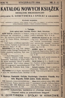 Katalog Nowych Książek : miesięcznik bibliograficzny Księgarni G. Gebethnera i Spółki w Krakowie. 1909/1910, nr 3-4