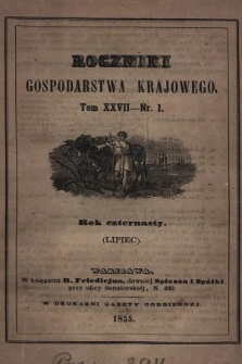 Roczniki Gospodarstwa Krajowego. R. 14, 1855, T. 27, nr 1