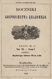 Roczniki Gospodarstwa Krajowego. R. 22, 1863, T. 52, poszyt 1