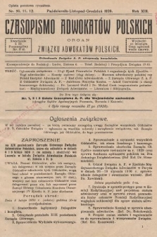 Czasopismo Adwokatów Polskich : organ Związku Adwokatów Polskich. 1929, nr 10. 11. 12