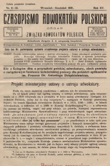 Czasopismo Adwokatów Polskich : organ Związku Adwokatów Polskich. 1931, nr 9-12