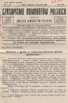 Czasopismo Adwokatów Polskich : organ Związku Adwokatów Polskich. 1932, nr 7-9