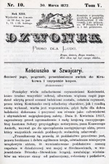 Dzwonek : pismo dla ludu. Nowa Serya. R. 13, 1872, T. 5, nr 10
