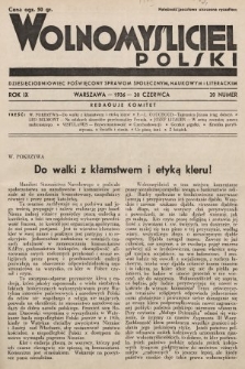 Wolnomyśliciel Polski : dziecięciodniowiec poświęcony sprawom społecznym, naukowym i literackim. 1936, nr 20