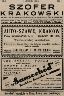 Szofer Krakowski : miesięcznik Zawodowego Związku Automobilistów w Krakowie. 1928, nr 9