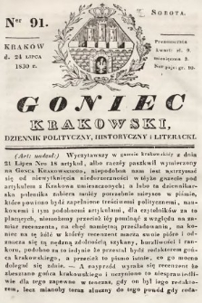 Goniec Krakowski : dziennik polityczny, historyczny i literacki. 1830, nr 91