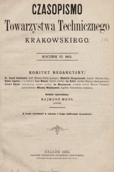 Czasopismo Towarzystwa Technicznego Krakowskiego. 1892, spis rzeczy