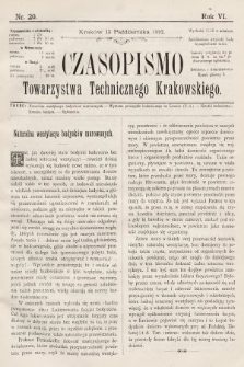 Czasopismo Towarzystwa Technicznego Krakowskiego. 1892, nr 20
