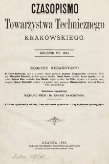 Czasopismo Towarzystwa Technicznego Krakowskiego. 1893, spis rzeczy