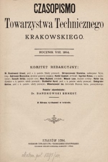 Czasopismo Towarzystwa Technicznego Krakowskiego. 1894, spis rzeczy
