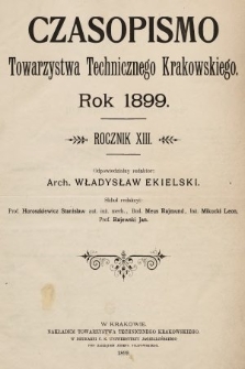 Czasopismo Towarzystwa Technicznego Krakowskiego. 1899, spis rzeczy