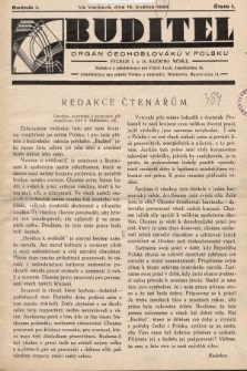 Buditel : orgán Čechoslováků v Polsku. 1928, č. 1